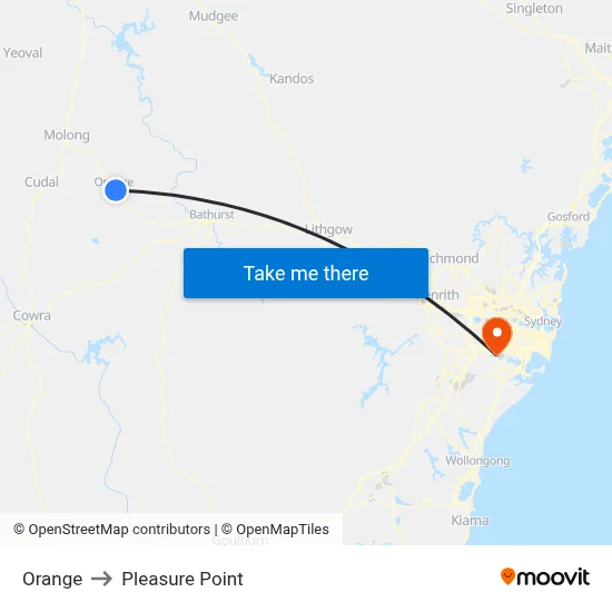 Orange to Pleasure Point map