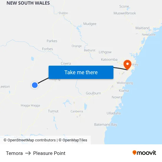 Temora to Pleasure Point map