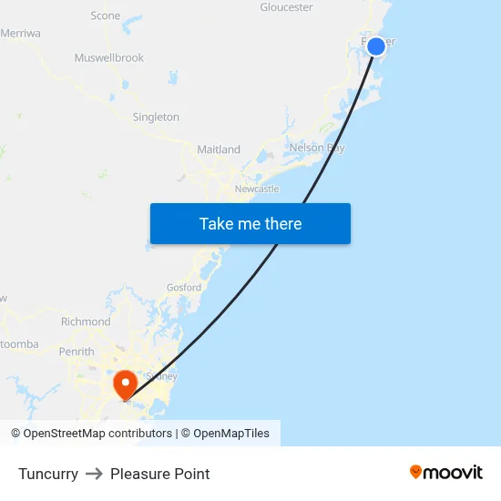Tuncurry to Pleasure Point map
