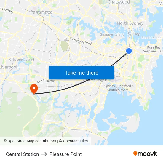 Central Station to Pleasure Point map