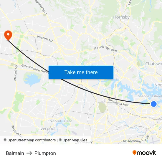 Balmain to Plumpton map
