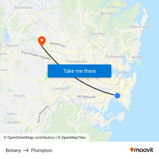 Botany to Plumpton map