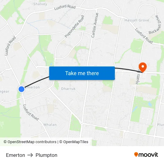 Emerton to Plumpton map