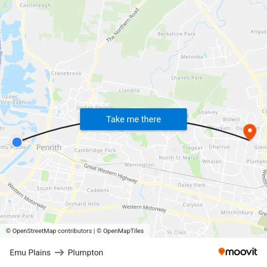 Emu Plains to Plumpton map