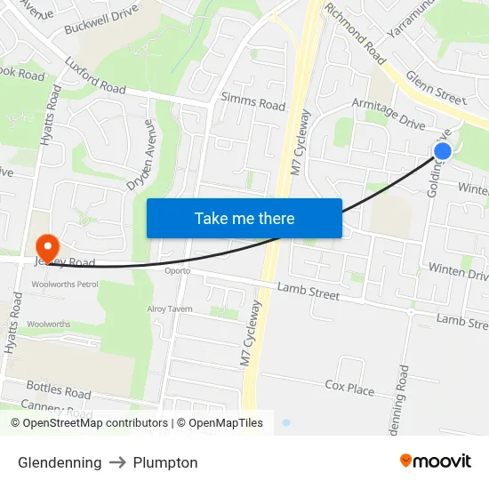 Glendenning to Plumpton map