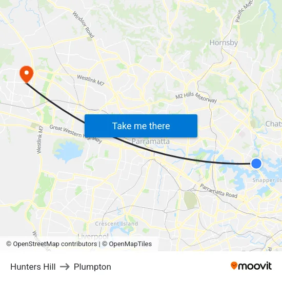 Hunters Hill to Plumpton map