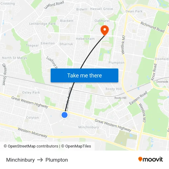 Minchinbury to Plumpton map