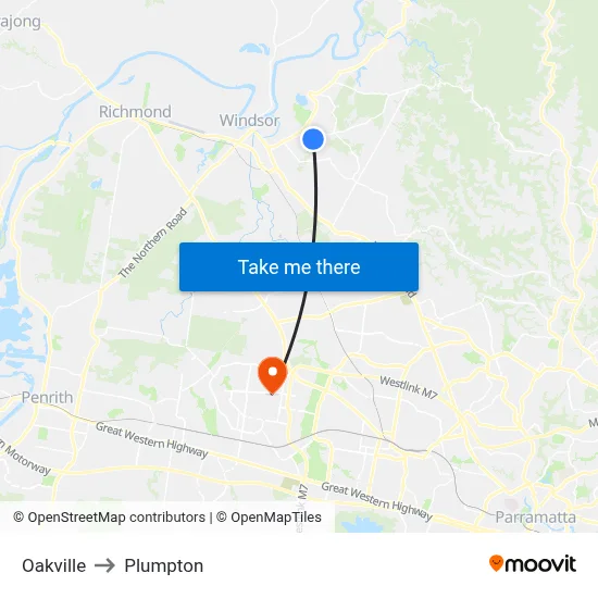 Oakville to Plumpton map
