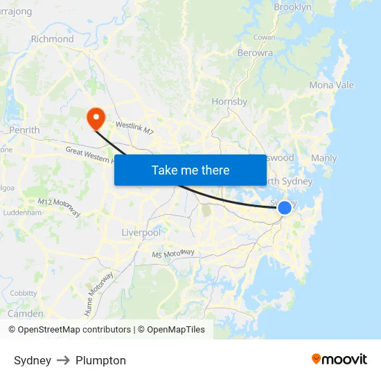 Sydney to Plumpton map