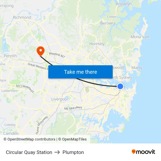 Circular Quay Station to Plumpton map
