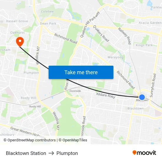 Blacktown Station to Plumpton map
