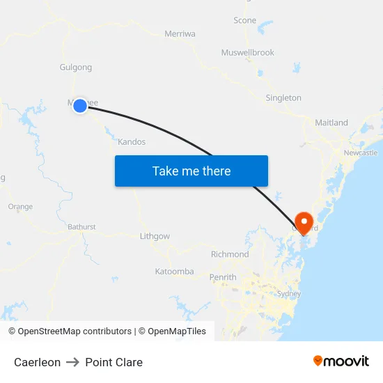 Caerleon to Point Clare map