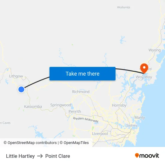 Little Hartley to Point Clare map