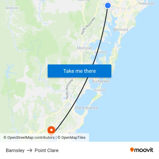 Barnsley to Point Clare map