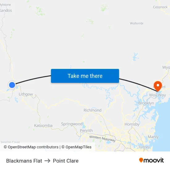 Blackmans Flat to Point Clare map