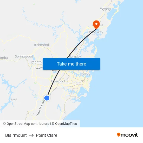 Blairmount to Point Clare map