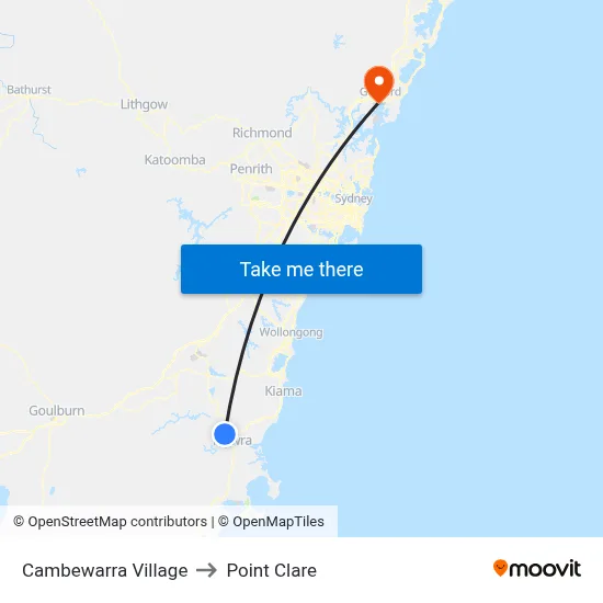 Cambewarra Village to Point Clare map