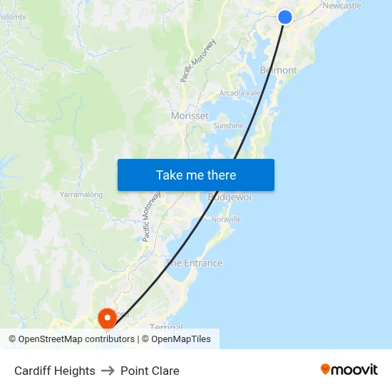 Cardiff Heights to Point Clare map