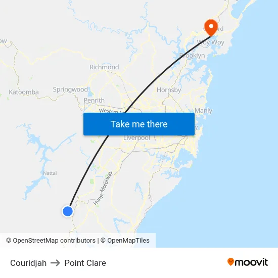 Couridjah to Point Clare map