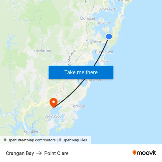 Crangan Bay to Point Clare map