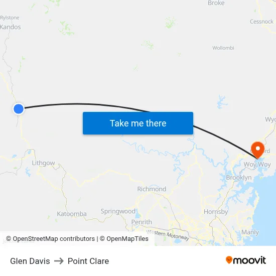 Glen Davis to Point Clare map