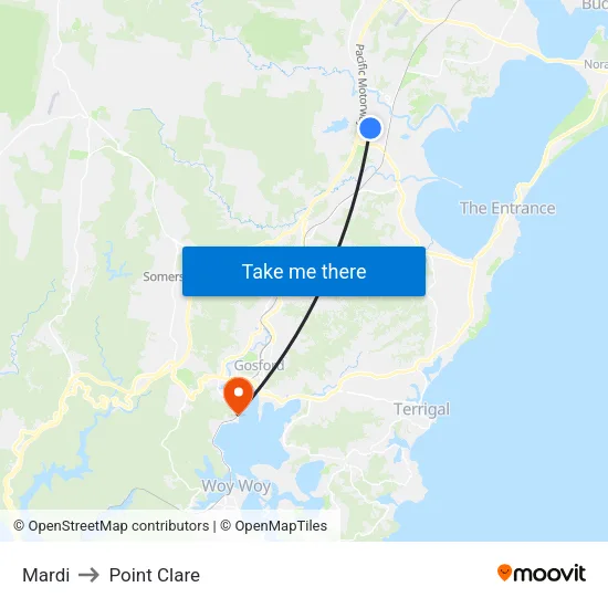 Mardi to Point Clare map