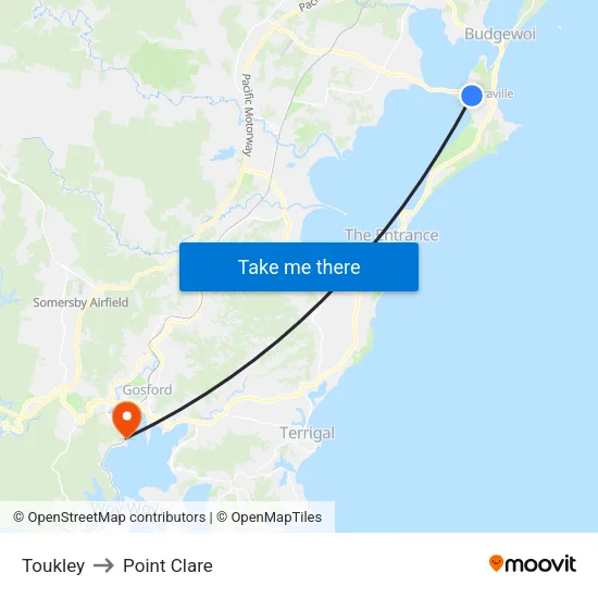 Toukley to Point Clare map