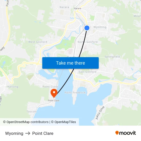 Wyoming to Point Clare map