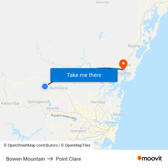 Bowen Mountain to Point Clare map