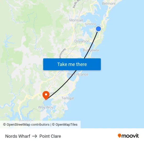Nords Wharf to Point Clare map