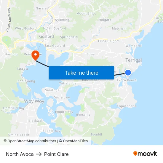 North Avoca to Point Clare map