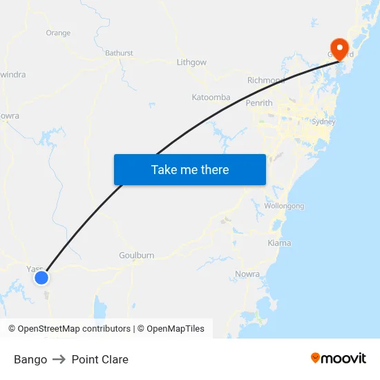 Bango to Point Clare map