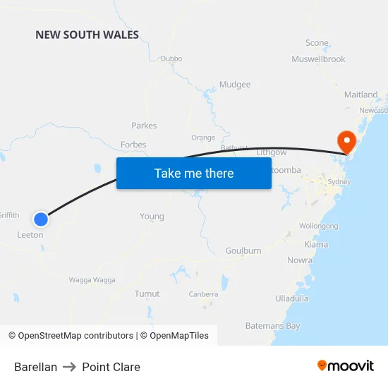 Barellan to Point Clare map