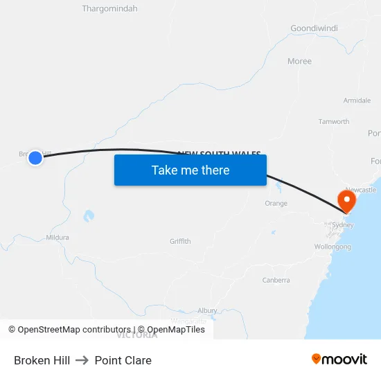 Broken Hill to Point Clare map