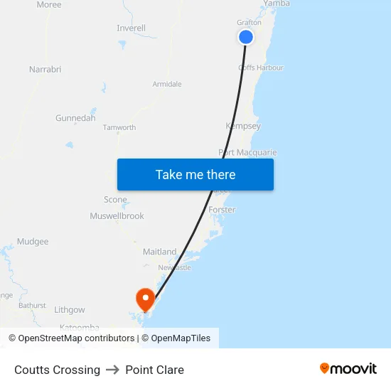 Coutts Crossing to Point Clare map