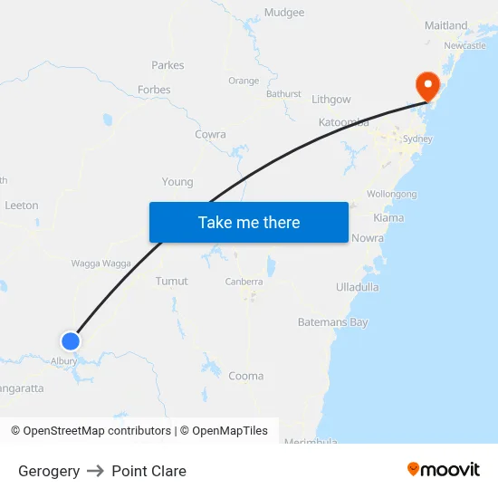 Gerogery to Point Clare map