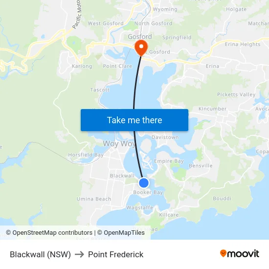 Blackwall (NSW) to Point Frederick map
