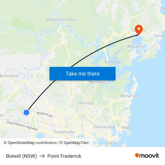 Bidwill (NSW) to Point Frederick map