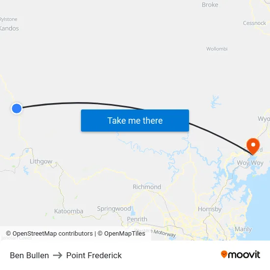 Ben Bullen to Point Frederick map