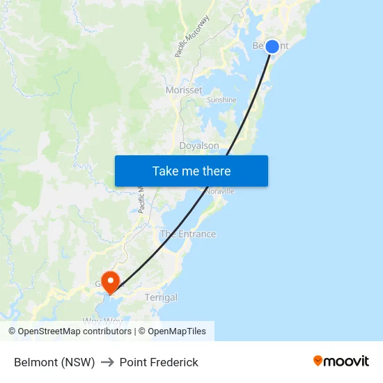 Belmont (NSW) to Point Frederick map