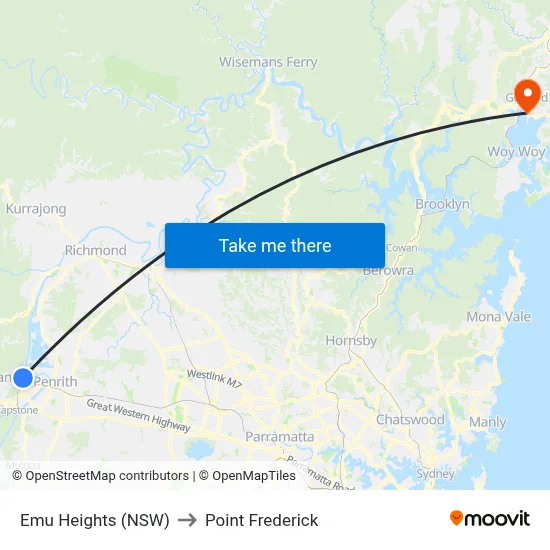 Emu Heights (NSW) to Point Frederick map