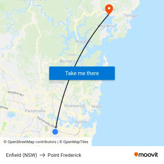 Enfield (NSW) to Point Frederick map