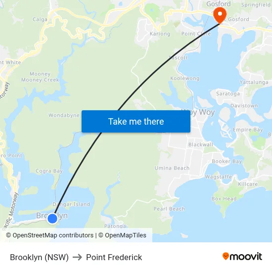 Brooklyn (NSW) to Point Frederick map
