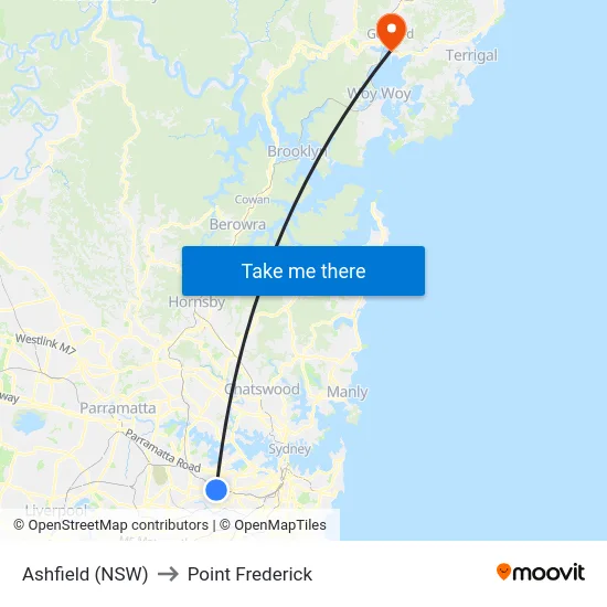 Ashfield (NSW) to Point Frederick map