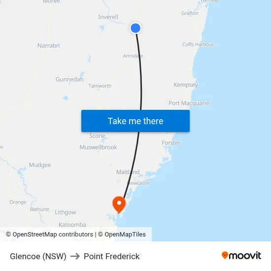 Glencoe (NSW) to Point Frederick map