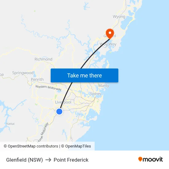 Glenfield (NSW) to Point Frederick map