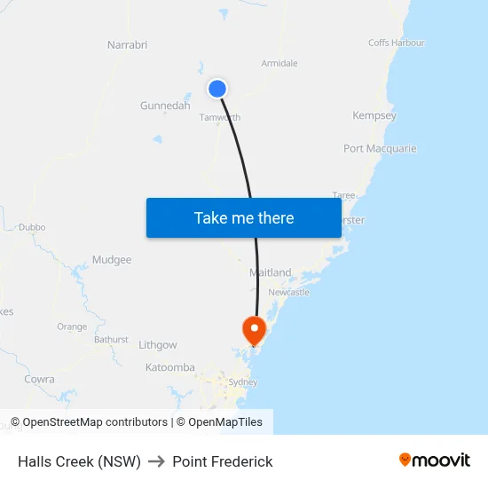 Halls Creek (NSW) to Point Frederick map