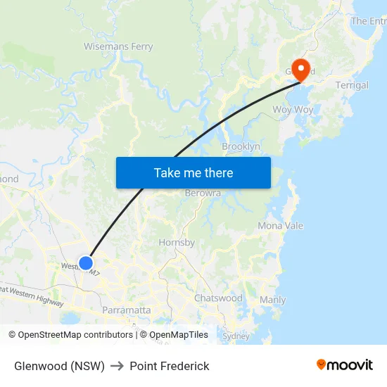 Glenwood (NSW) to Point Frederick map