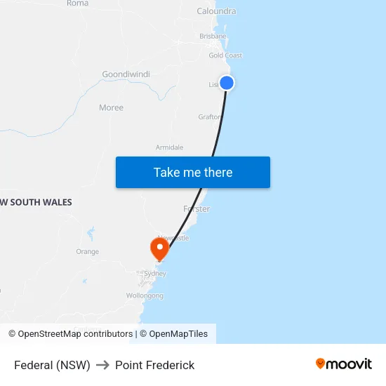Federal (NSW) to Point Frederick map