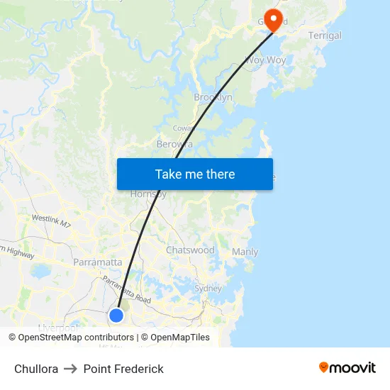 Chullora to Point Frederick map